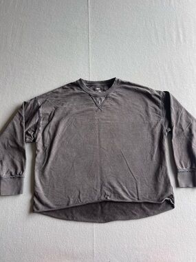 Aerie Cropped Crewneck Sweatshirt Small Black Lightweight Raw Hem Lounge Top